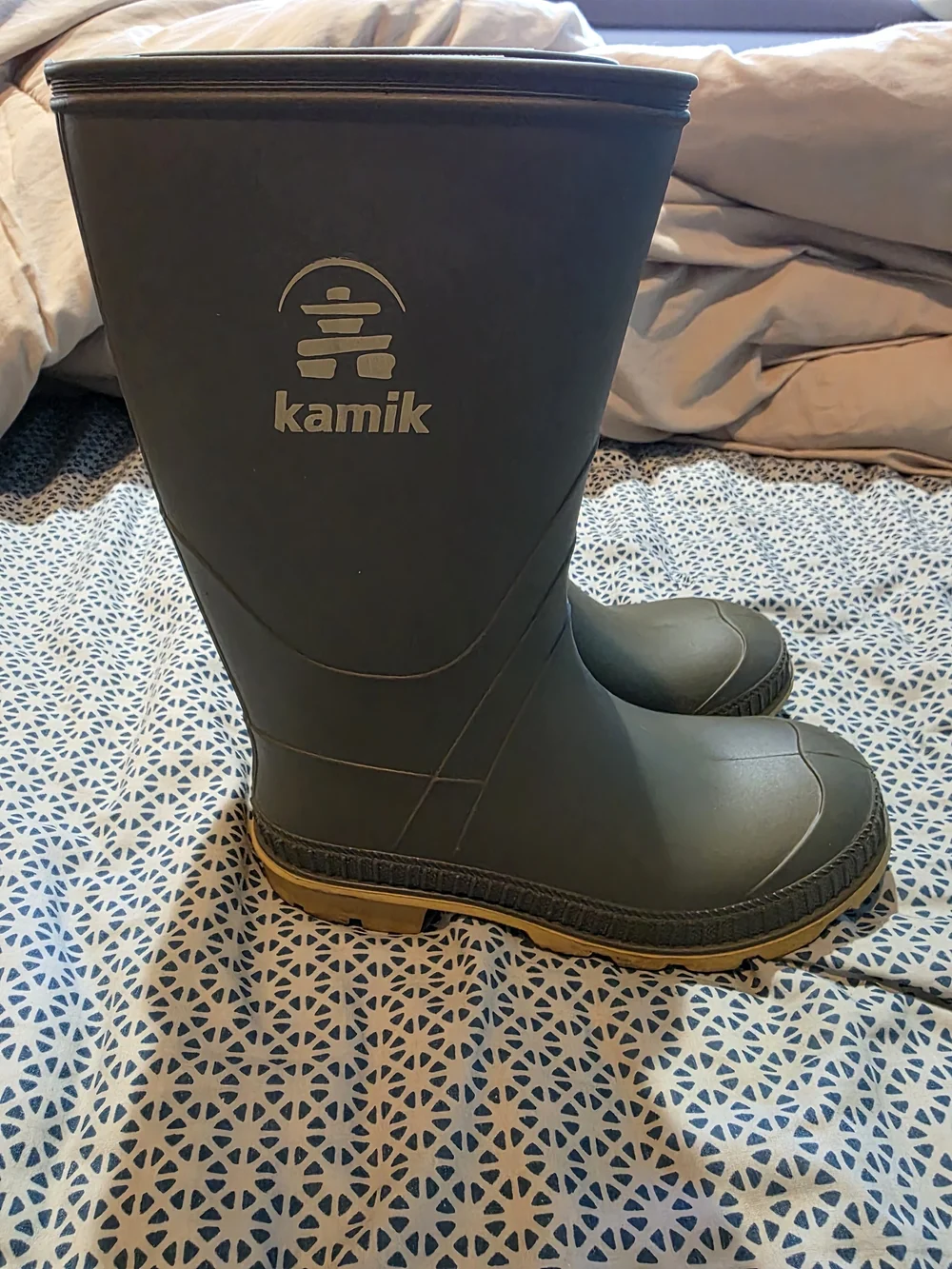 Kamik Kids Olive Green Rain Boots with Tan Soles